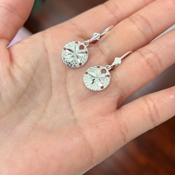 14K Solid Gold Sand Dollar Sea Star Earrings